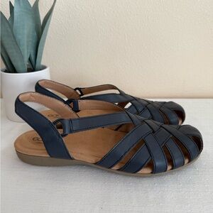 New Earth Origins Blue Leather Fisherman Slingback Sandals